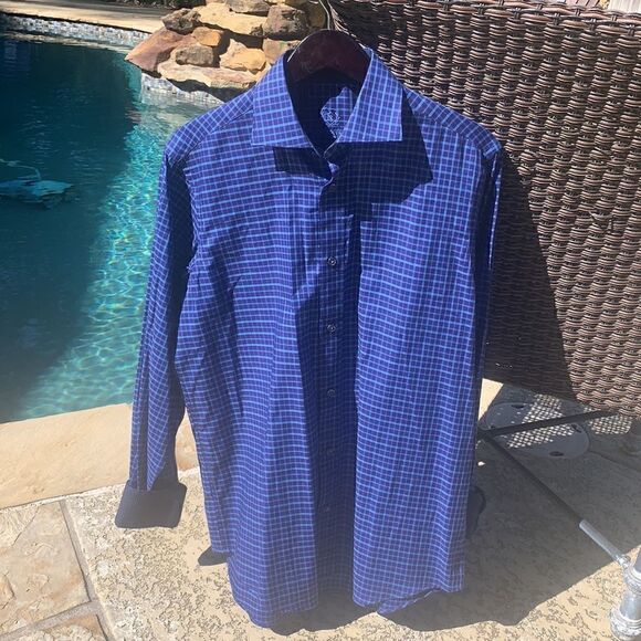 Bugatchi Men’s Small Gorgeous Blue Plaid Soft Lightweight Material - Picture 1 of 9